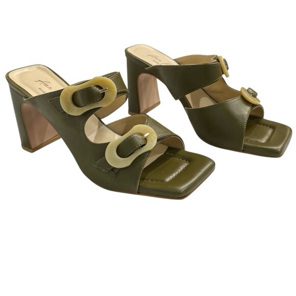 Ana Palma Sandal Womens 40 US 9 Green Leather Block Heel Slip On Buckle Strap - Picture 1 of 9
